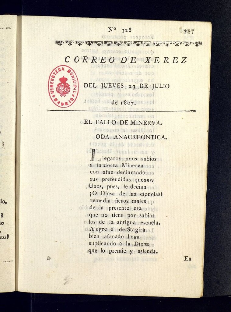 Miniatura de El Correo de Xerez del 23 de julio de 1807, nº 328
