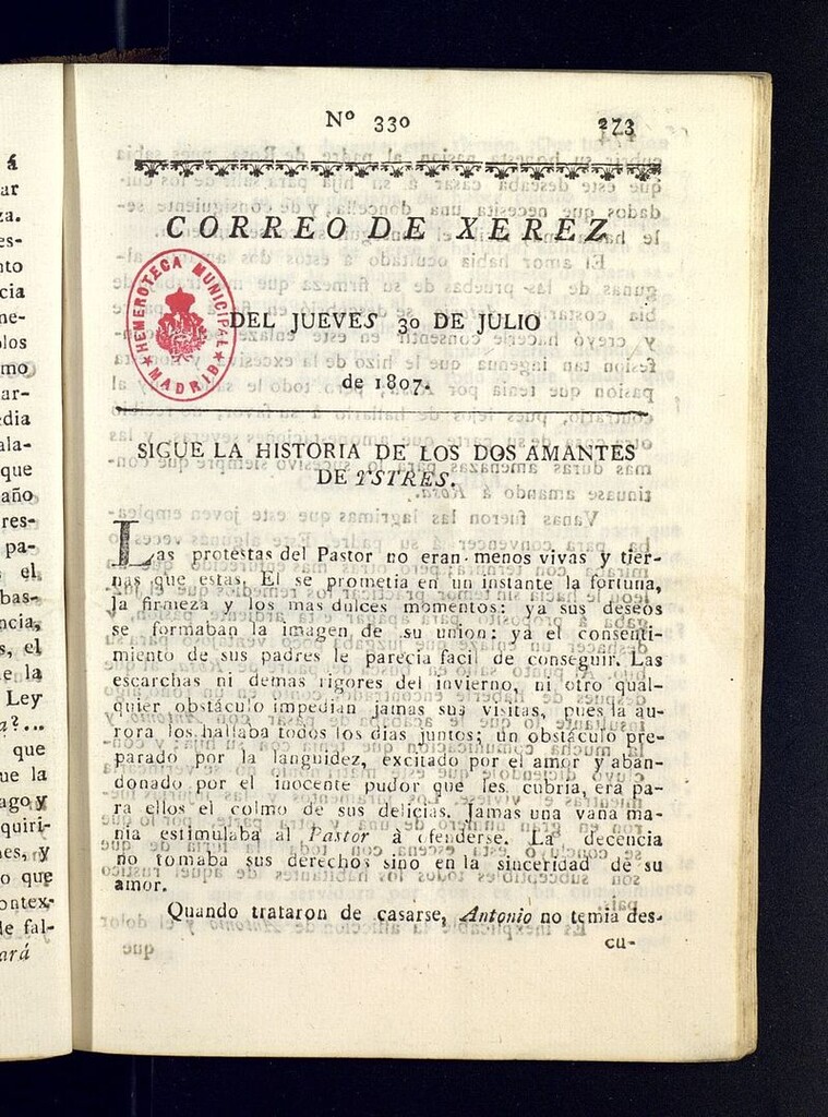 Miniatura de El Correo de Xerez del 30 de julio de 1807, nº 330