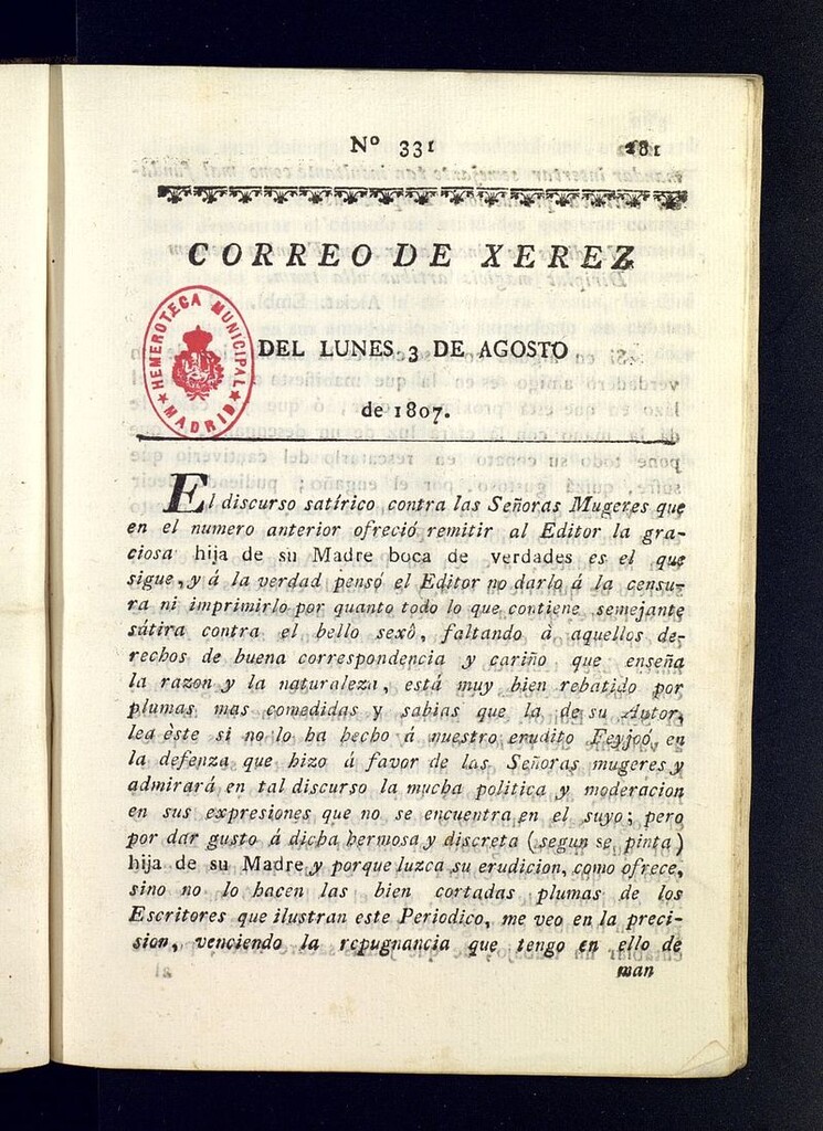 Miniatura de El Correo de Xerez del 3 de agosto de 1807, nº 331