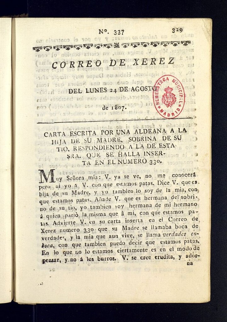 Miniatura de El Correo de Xerez del 24 de agosto de 1807, nº 337