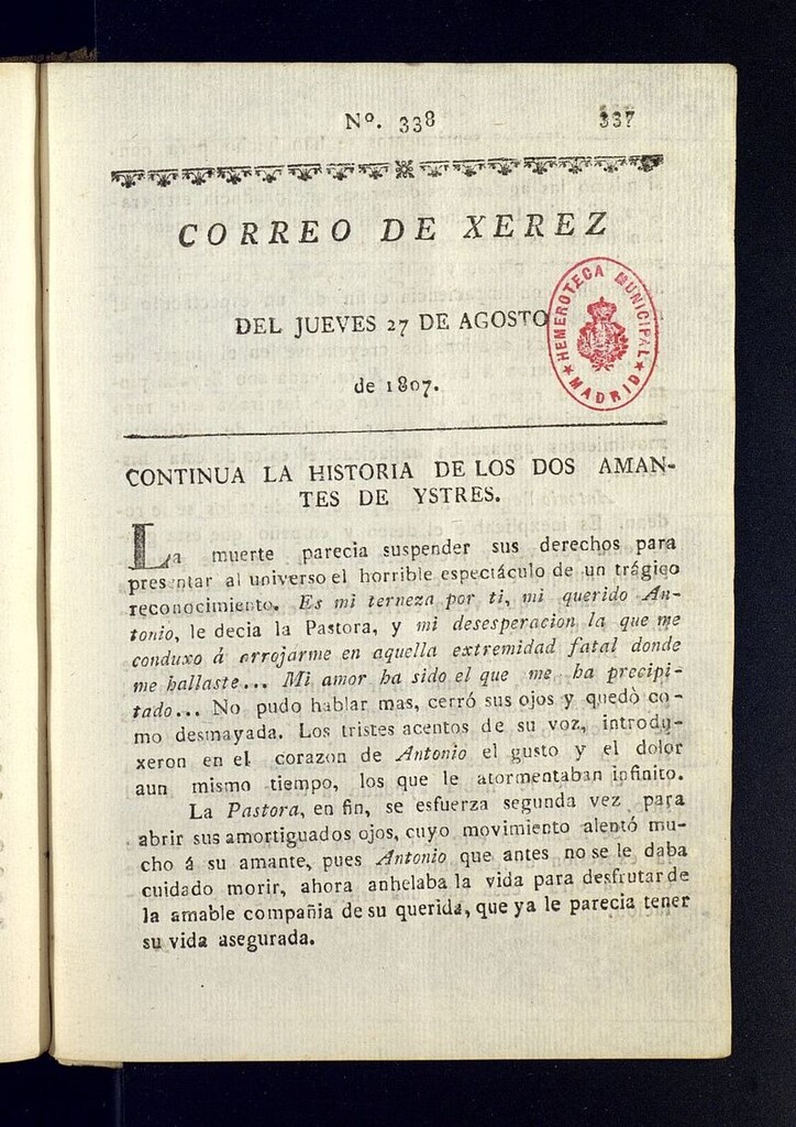 Miniatura de El Correo de Xerez del 27 de agosto de 1807, nº 338