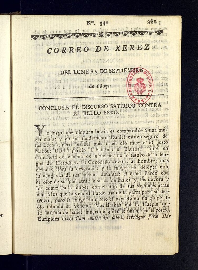 Miniatura de El Correo de Xerez del 7 de septiembre de 1807, nº 341