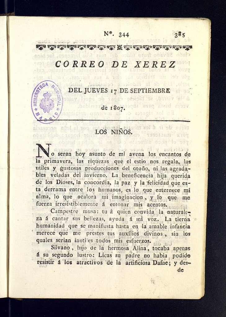Miniatura de El Correo de Xerez del 17 de septiembre de 1807, nº 344