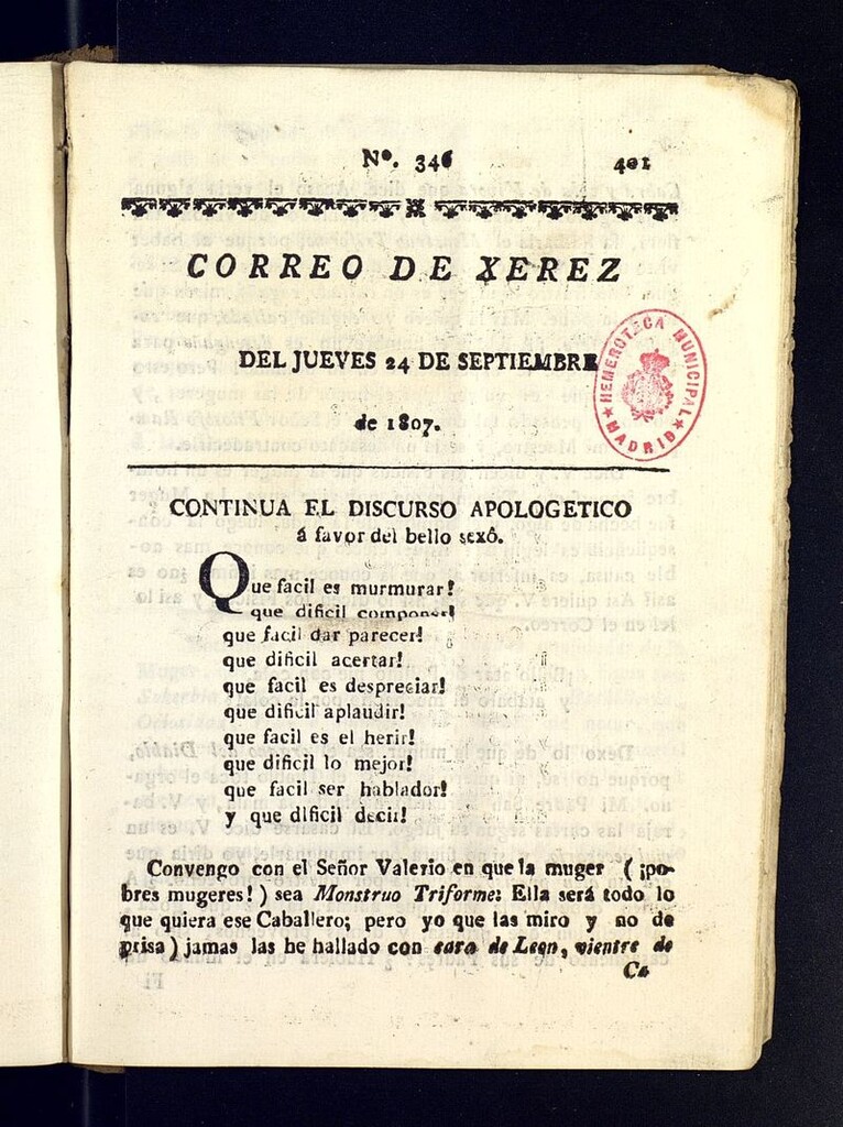 Miniatura de El Correo de Xerez del 24 de septiembre de 1807, nº 346