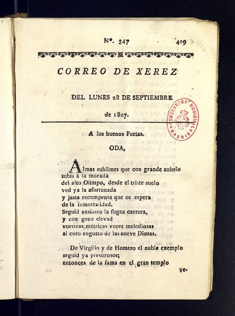 Miniatura de El Correo de Xerez del 28 de septiembre de 1807, nº 347