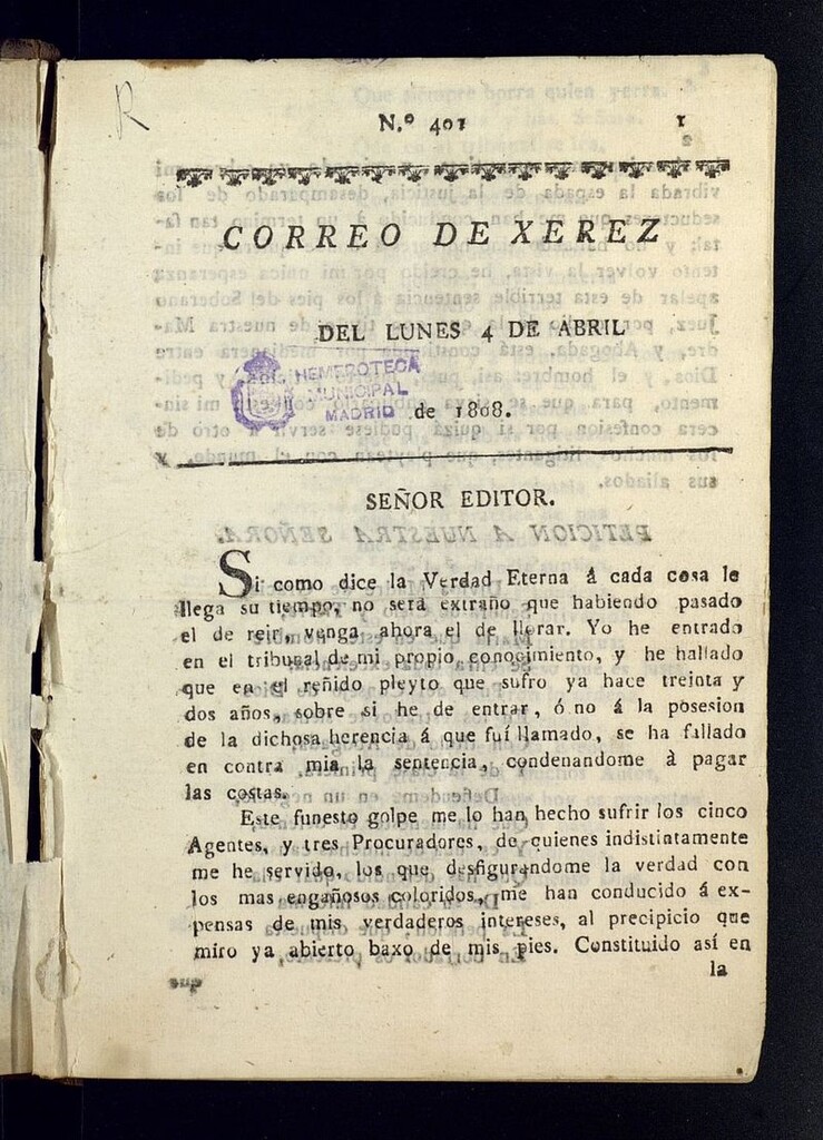 Miniatura de El Correo de Xerez del 4 de abril de 1808, nº 401