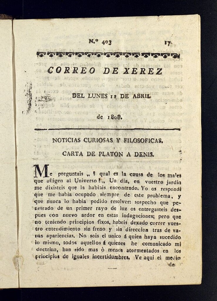 Miniatura de El Correo de Xerez del 11 de abril de 1808, nº 403