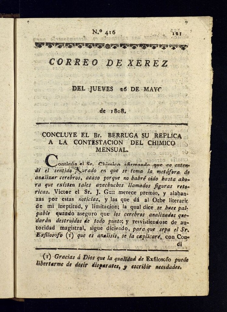 Miniatura de El Correo de Xerez del 26 de mayo de 1808, nº 416