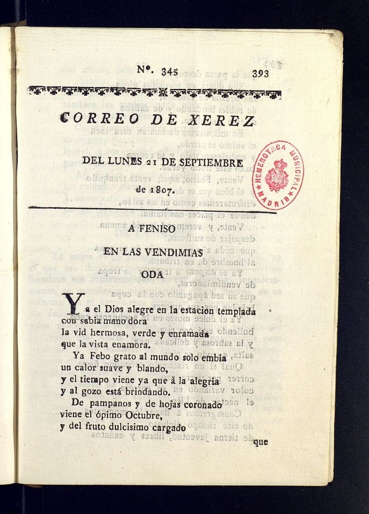Miniatura de El Correo de Xerez del 21 de septiembre de 1807, nº 345