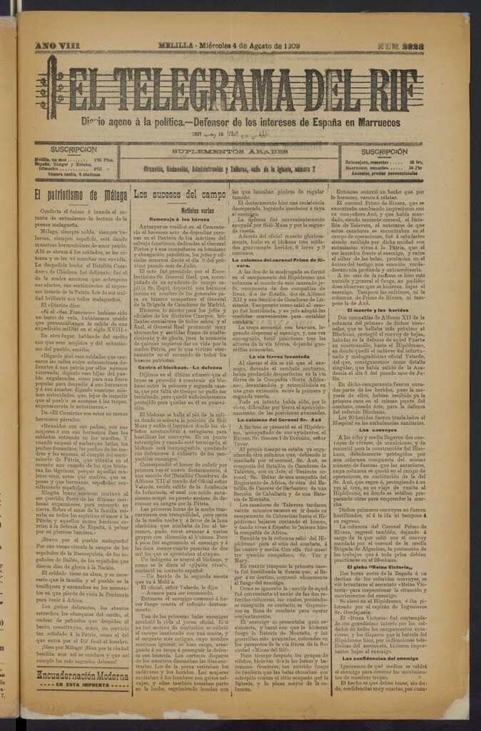 Miniatura de El Telegrama del Rif del 4 de agosto de 1909