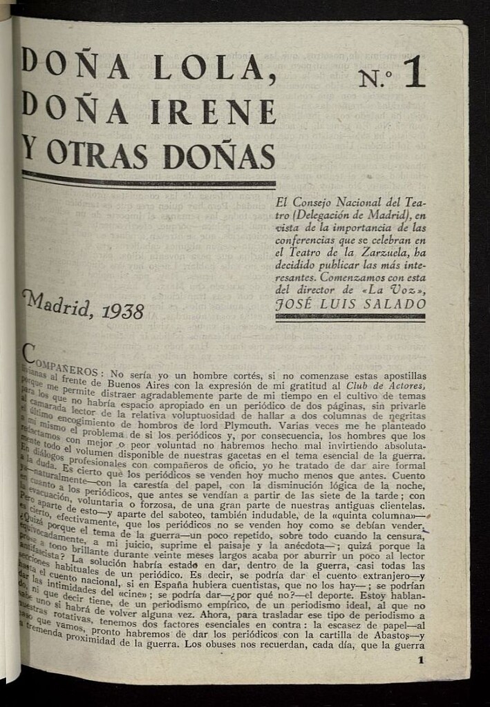 Miniatura de Doña Lola, Doña Irene y otras Doñas de 1938