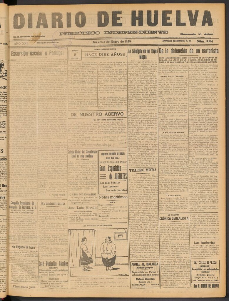 Miniatura de Diario de Huelva : periódico independiente del 5 de enero de 1928