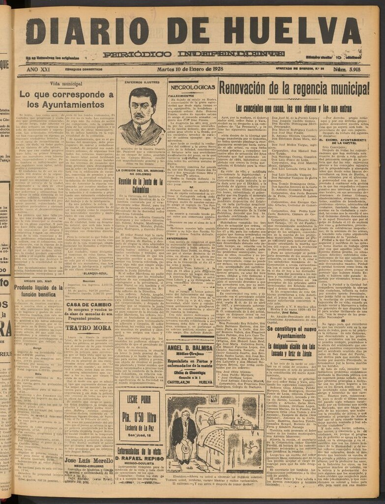 Miniatura de Diario de Huelva : periódico independiente del 10 de enero de 1928