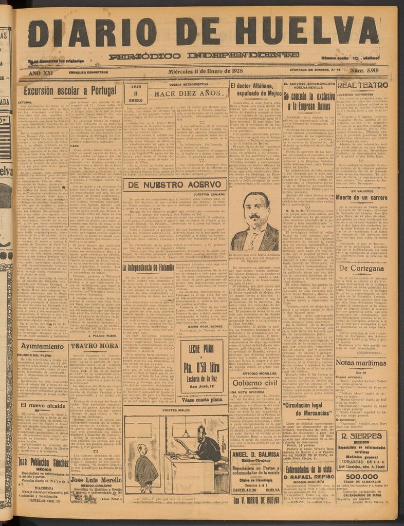Miniatura de Diario de Huelva : periódico independiente del 11 de enero de 1928