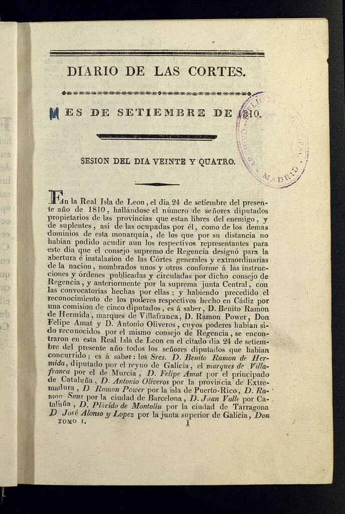 Miniatura de Diario de las discusiones y actas de las Cortes de septiembre de 1810