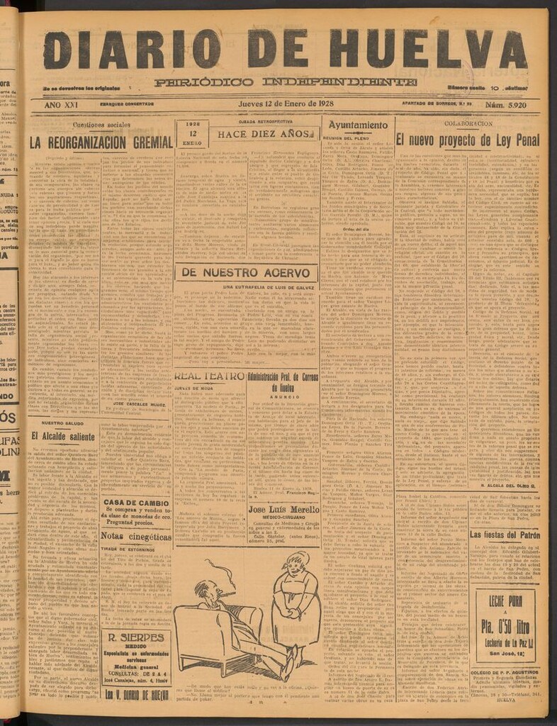 Miniatura de Diario de Huelva : periódico independiente del 12 de enero de 1928