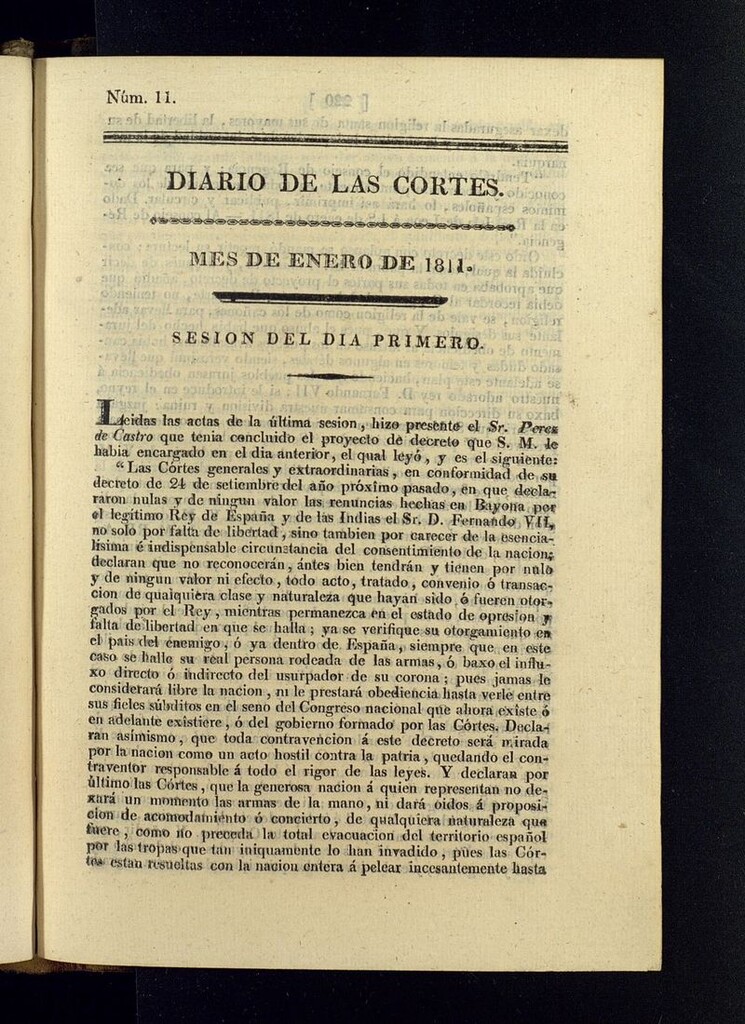 Miniatura de Diario de las discusiones y actas de las Cortes de enero de 1811, nº 11