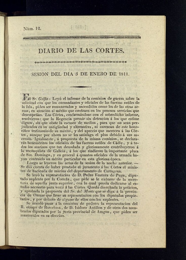 Miniatura de Diario de las discusiones y actas de las Cortes del 3 de enero de 1811, nº 12