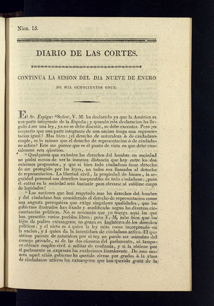 Miniatura de Diario de las discusiones y actas de las Cortes del 9 de enero de 1811, nº 15