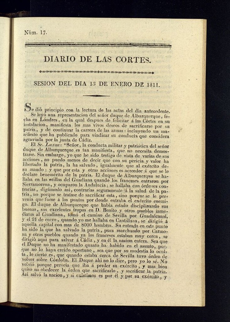 Miniatura de Diario de las discusiones y actas de las Cortes del 13 de enero de 1811, nº 17