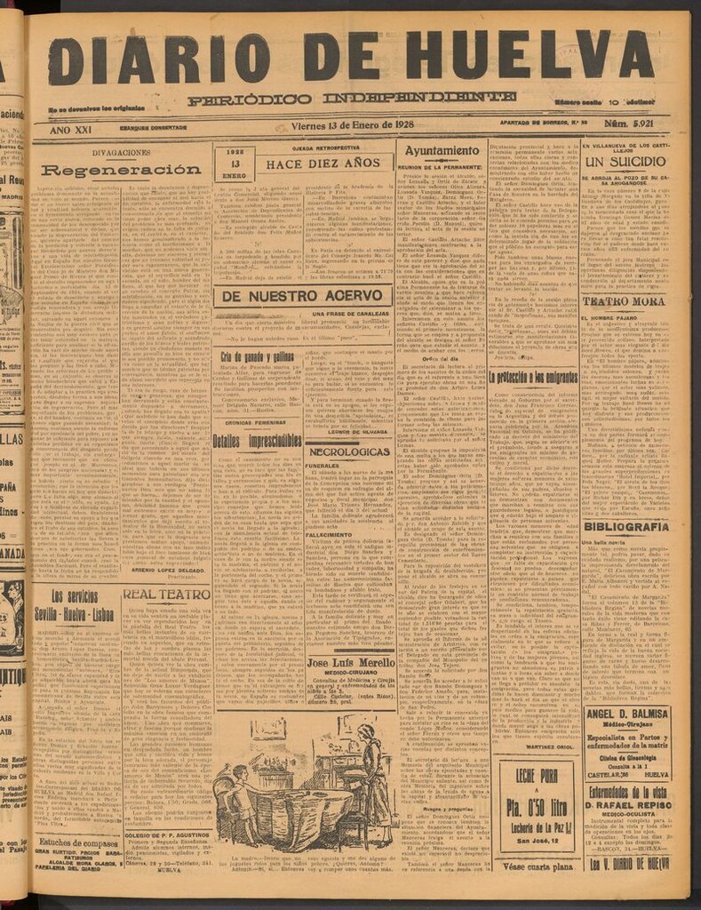 Miniatura de Diario de Huelva : periódico independiente del 13 de enero de 1928