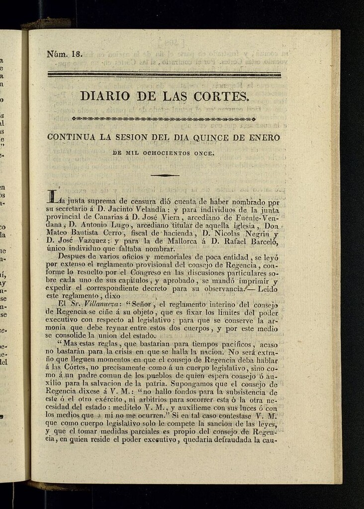 Miniatura de Diario de las discusiones y actas de las Cortes del 15 de enero de 1811, nº 18