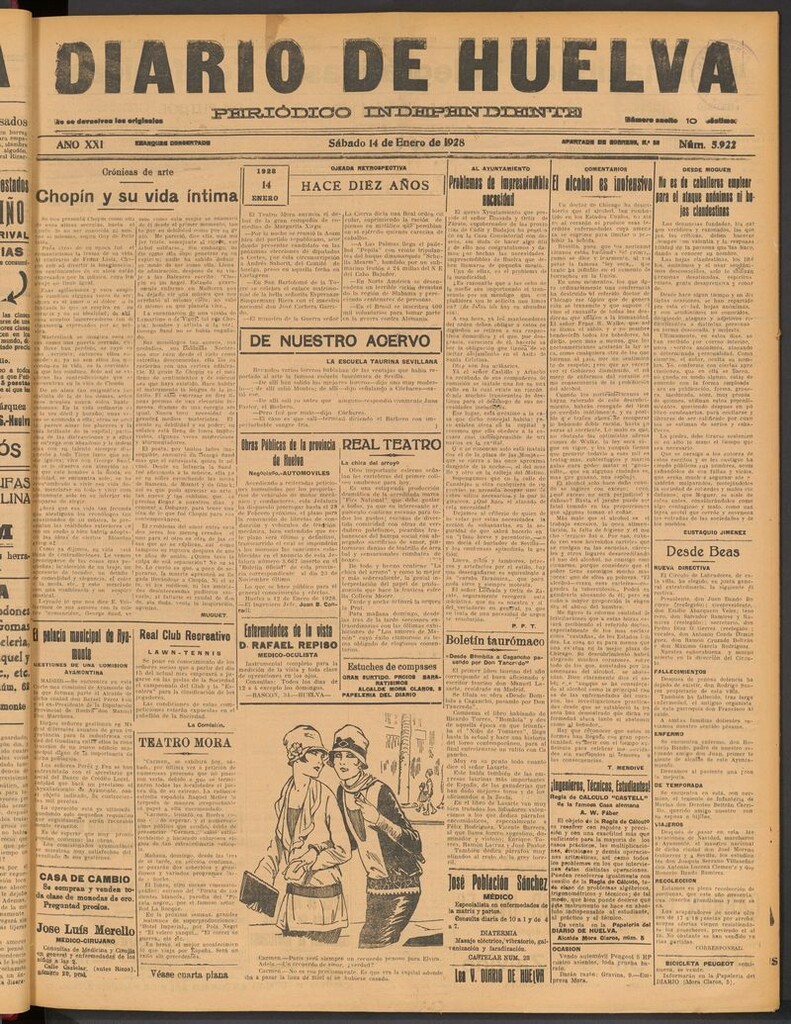 Miniatura de Diario de Huelva : periódico independiente del 14 de enero de 1928