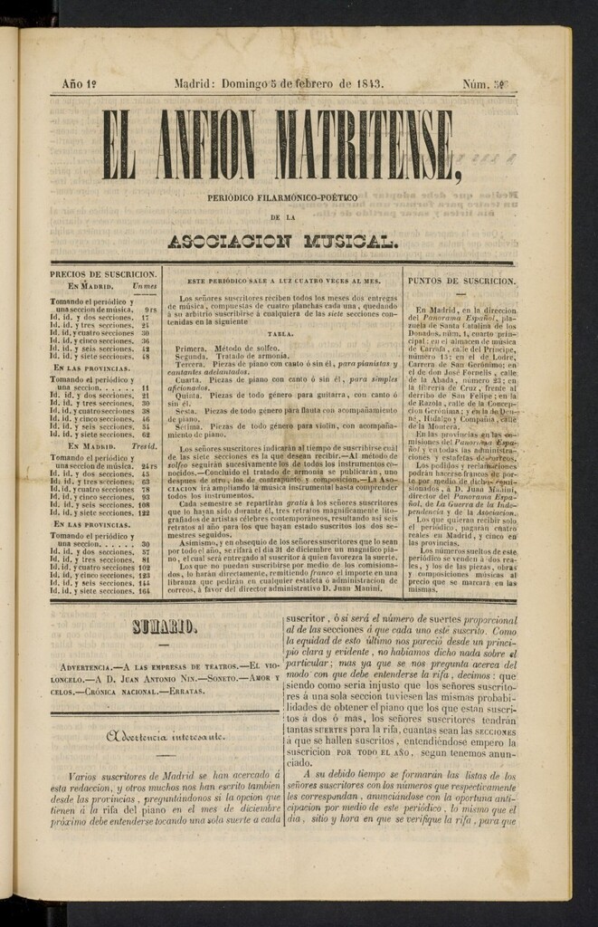 Miniatura de El Anfión Matritense del 5 de febrero de 1843
