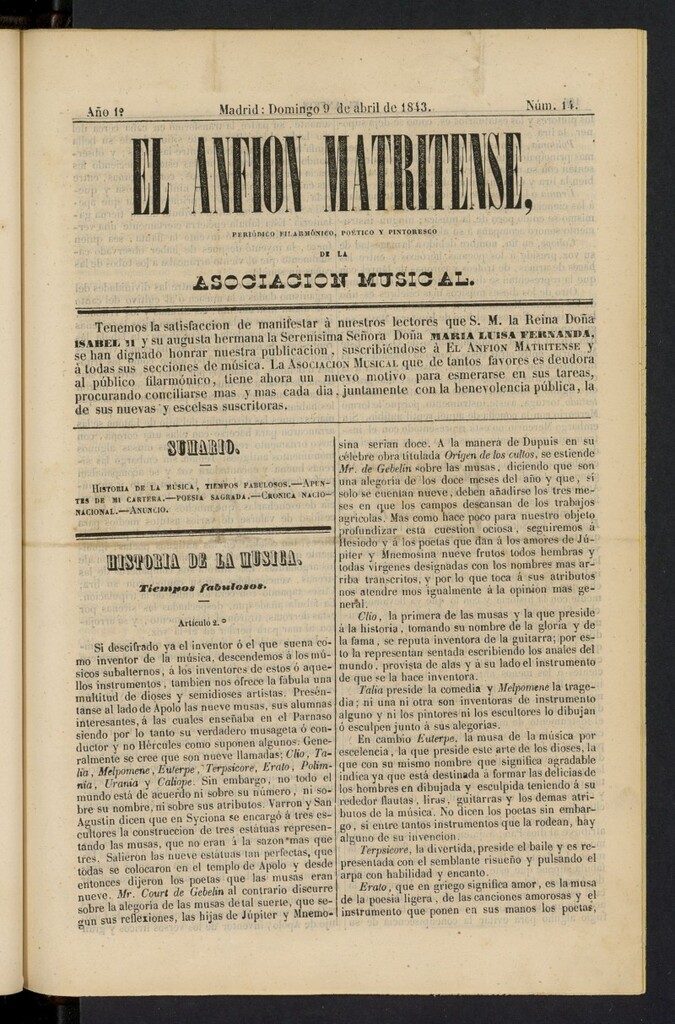 Miniatura de El Anfión Matritense del 9 de abril de 1843