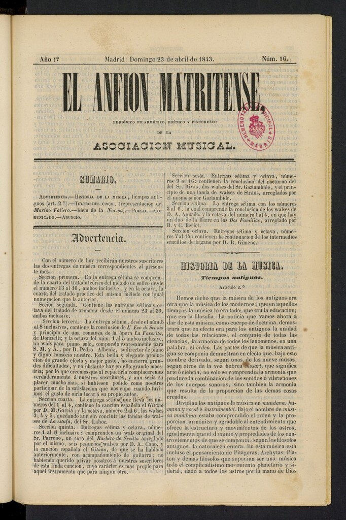 Miniatura de El Anfión Matritense del 23 de abril de 1843