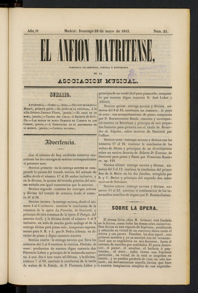 Miniatura de El Anfión Matritense del 28 de mayo de 1843