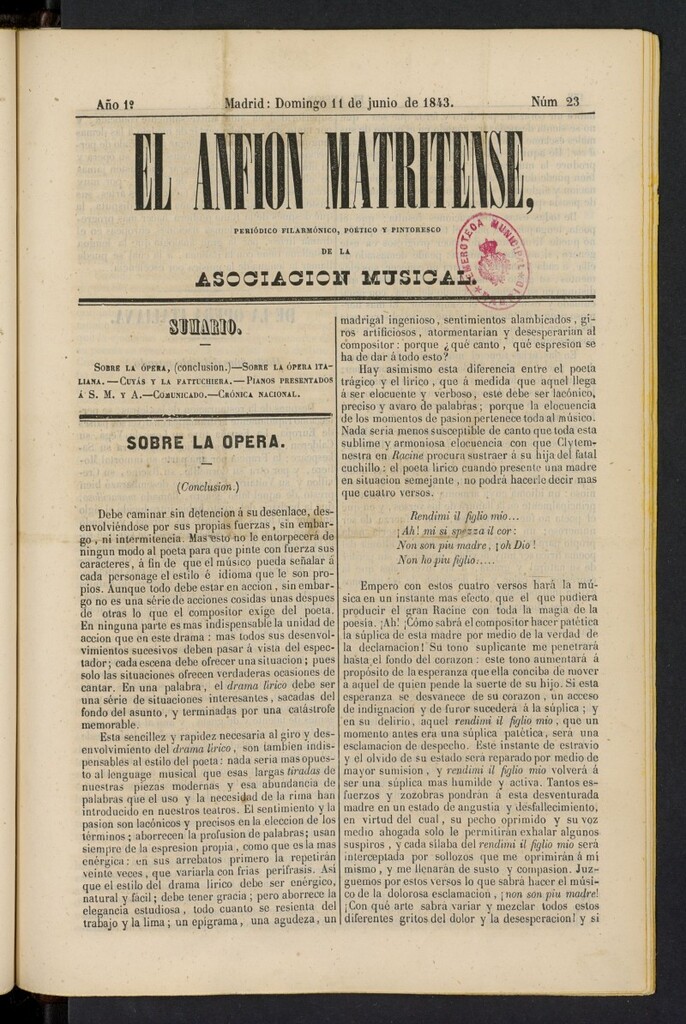 Miniatura de El Anfión Matritense del 11 de junio de 1843