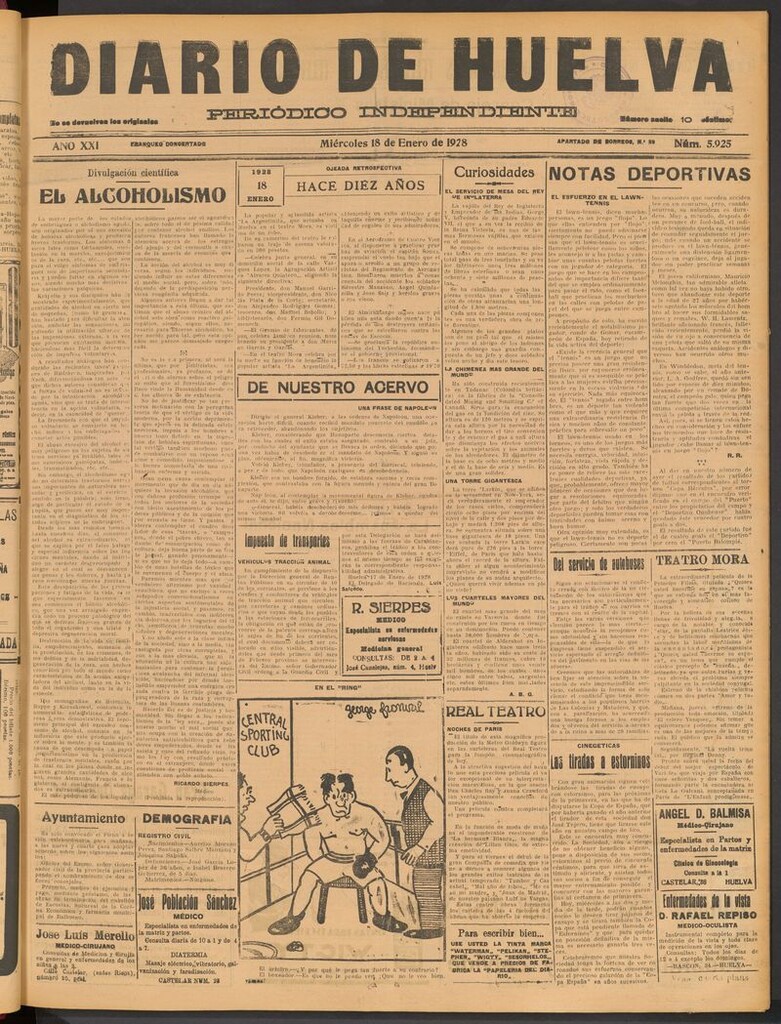 Miniatura de Diario de Huelva : periódico independiente del 18 de enero de 1928