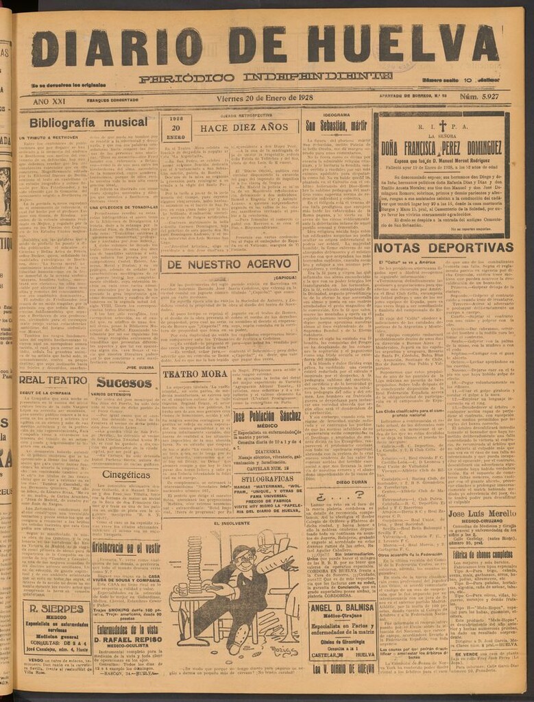 Miniatura de Diario de Huelva : periódico independiente del 20 de enero de 1928