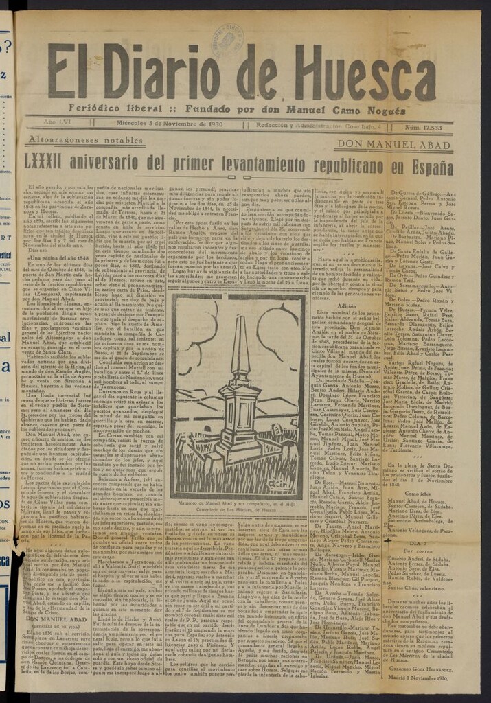Miniatura de El Diario de Huesca: periódico liberal del 5 de noviembre de 1930