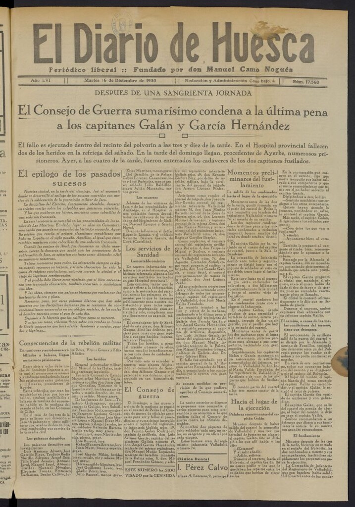 Miniatura de El Diario de Huesca: periódico liberal del 16 de diciembre de 1930