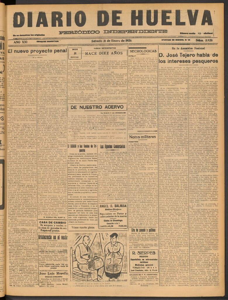Miniatura de Diario de Huelva : periódico independiente del 21 de enero de 1928