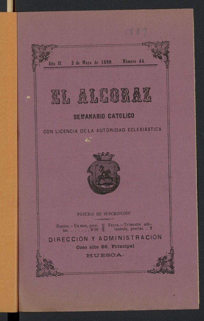 Miniatura de El Alcoraz: semanario católico del 3 de mayo de 1890