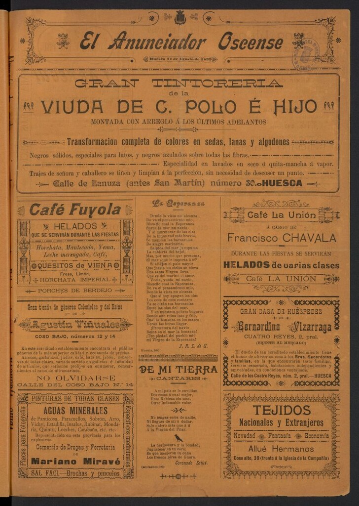 Miniatura de El Anunciador Oscense del 11 de agosto de 1899