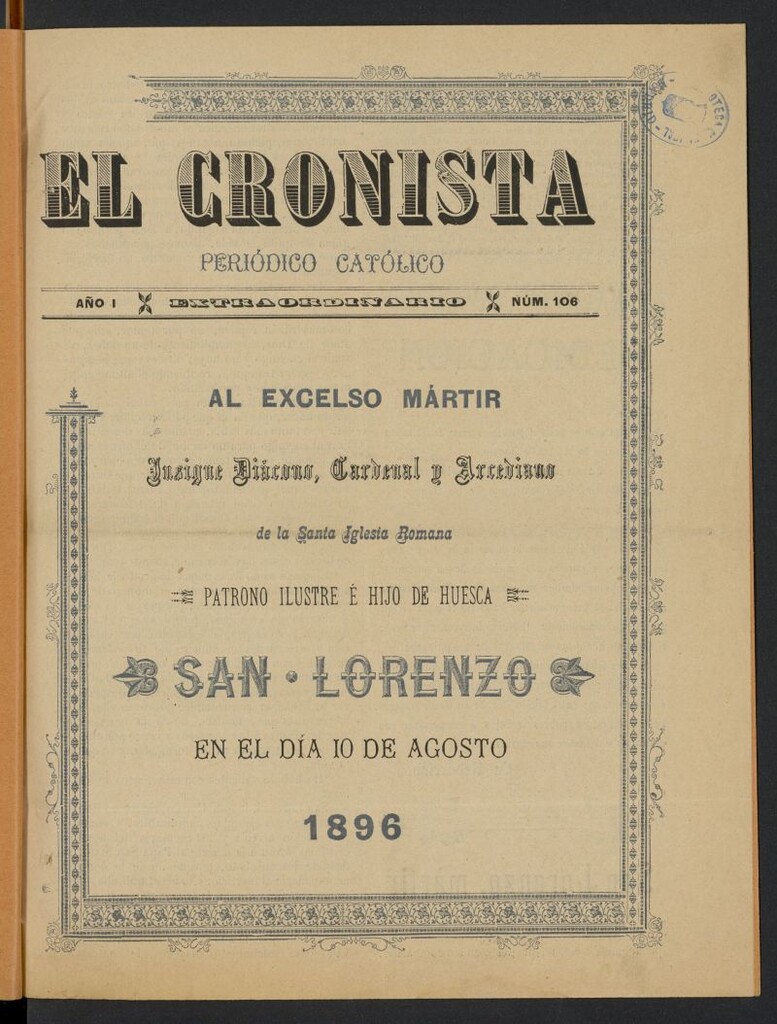 Miniatura de El Cronista: periódico católico del 10 de agosto de 1896