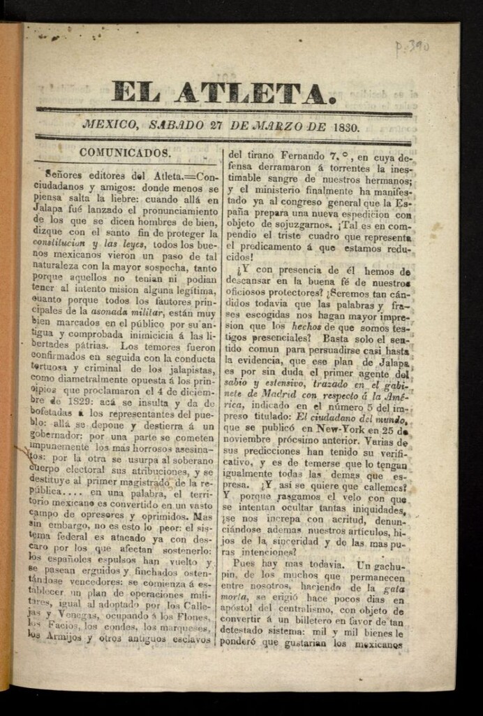 Miniatura de El Atleta (1830) del 27 de marzo de 1830