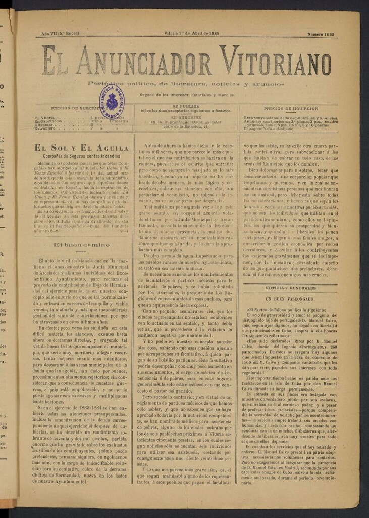 Miniatura de El Anunciador Vitoriano del 1 de abril de 1885