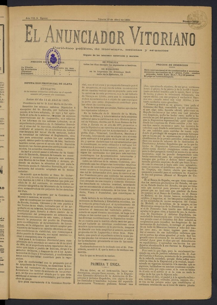 Miniatura de El Anunciador Vitoriano del 19 de abril de 1885