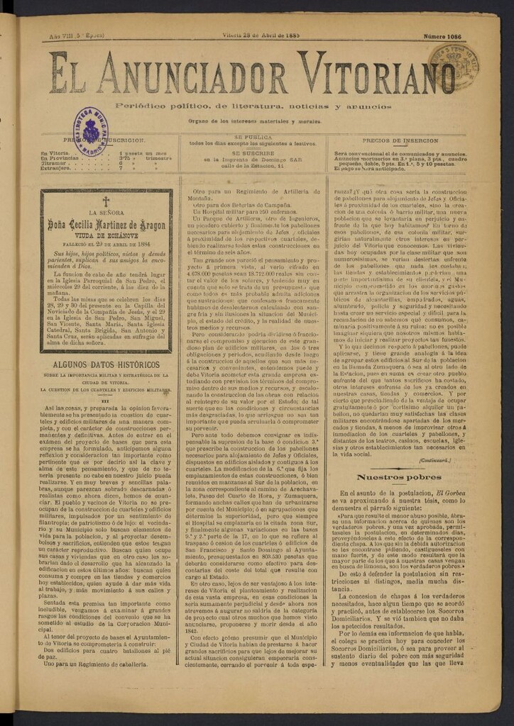 Miniatura de El Anunciador Vitoriano del 28 de abril de 1885