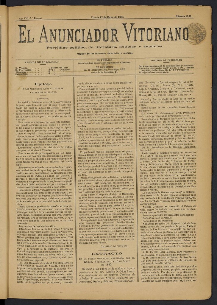 Miniatura de El Anunciador Vitoriano del 17 de mayo de 1885