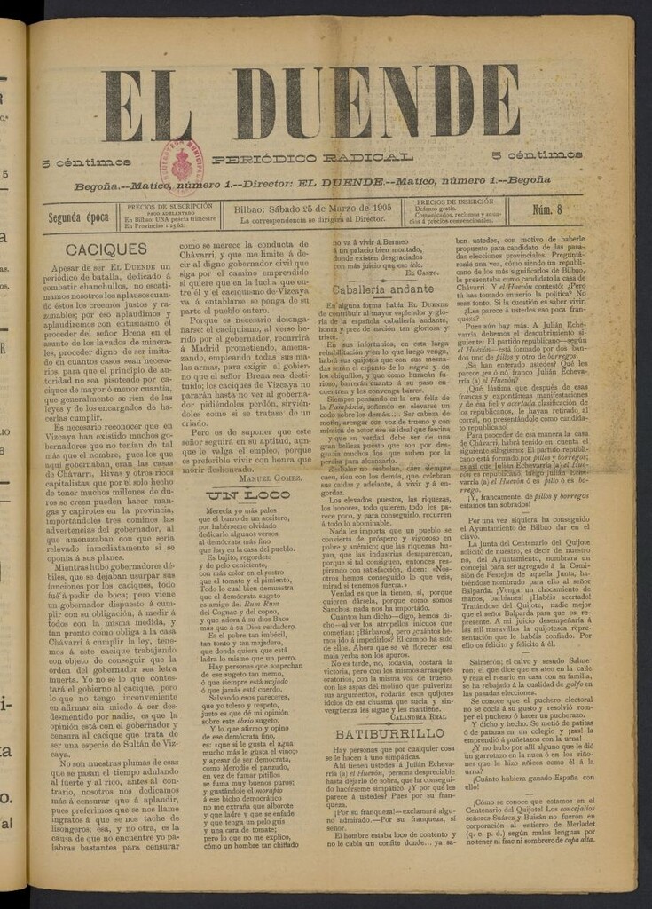Miniatura de El Duende (Bilbao, 1905) del 25 de marzo de 1905