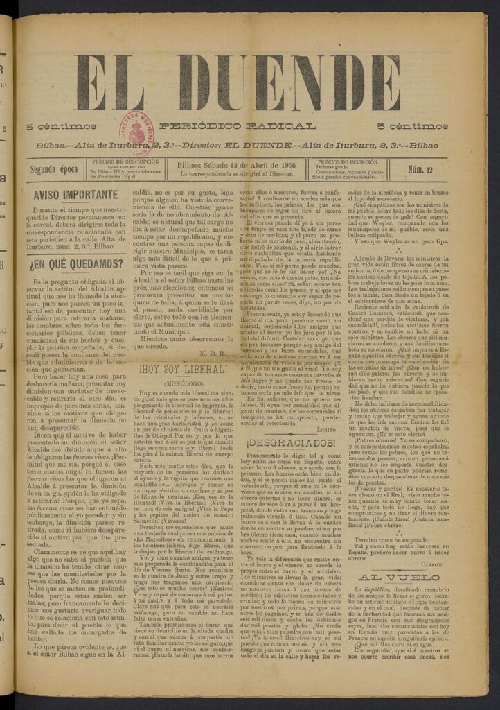Miniatura de El Duende (Bilbao, 1905) del 22 de abril de 1905