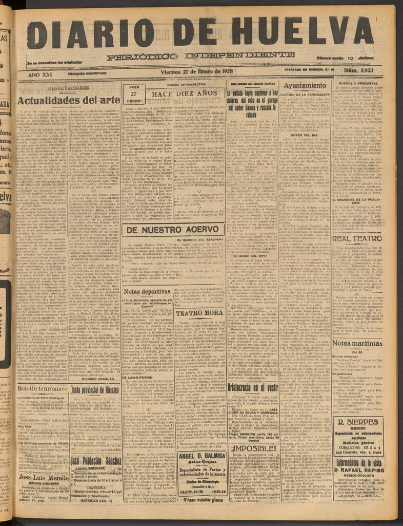 Miniatura de Diario de Huelva : periódico independiente del 27 de enero de 1928