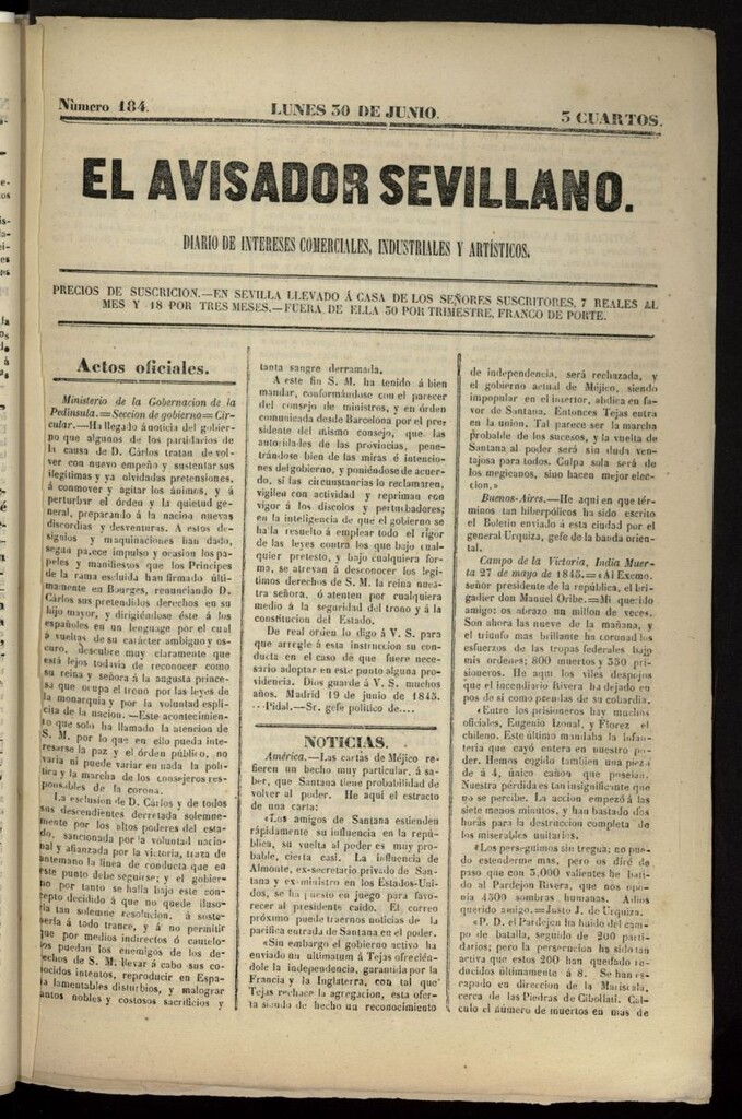 Miniatura de El Avisador Sevillano del 30 de junio de 1845