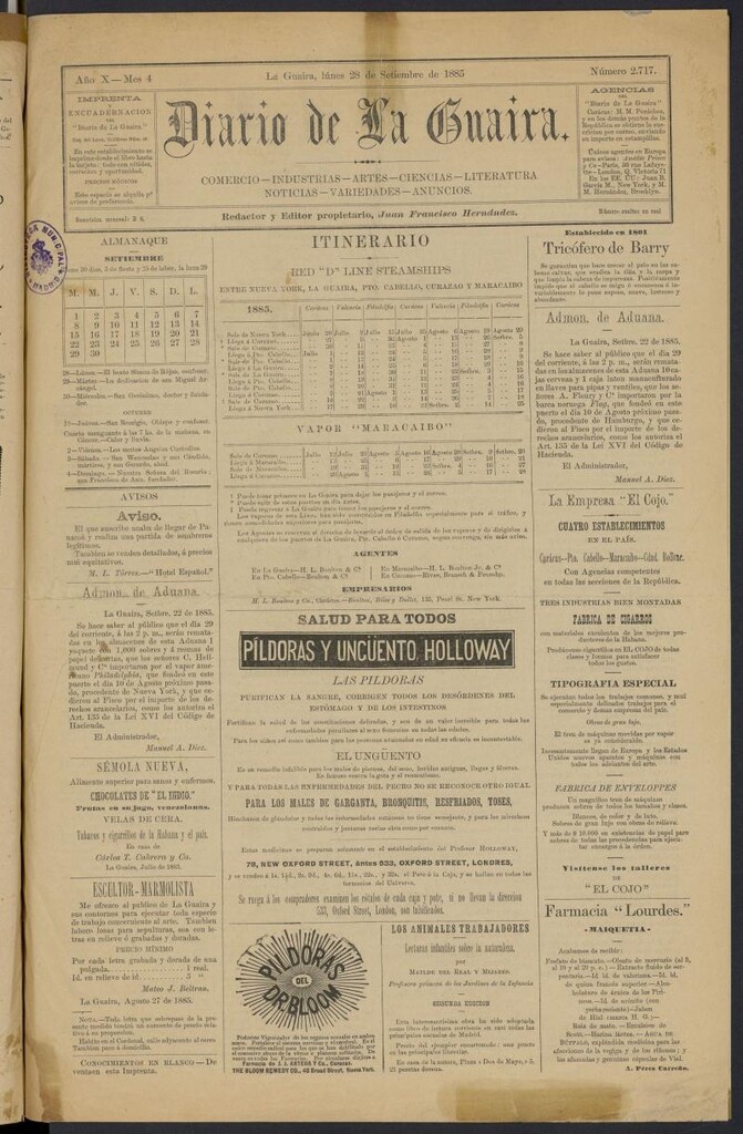 Miniatura de Diario de las Guairas del 28 de septiembre de 1885
